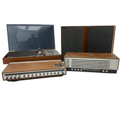 BUSH 'Arena' stereo system, in teak casing - two speakers, radio receiver TA2800, tuner amp TA2700, turntable with amp and tuner RTA 2000 - all untested