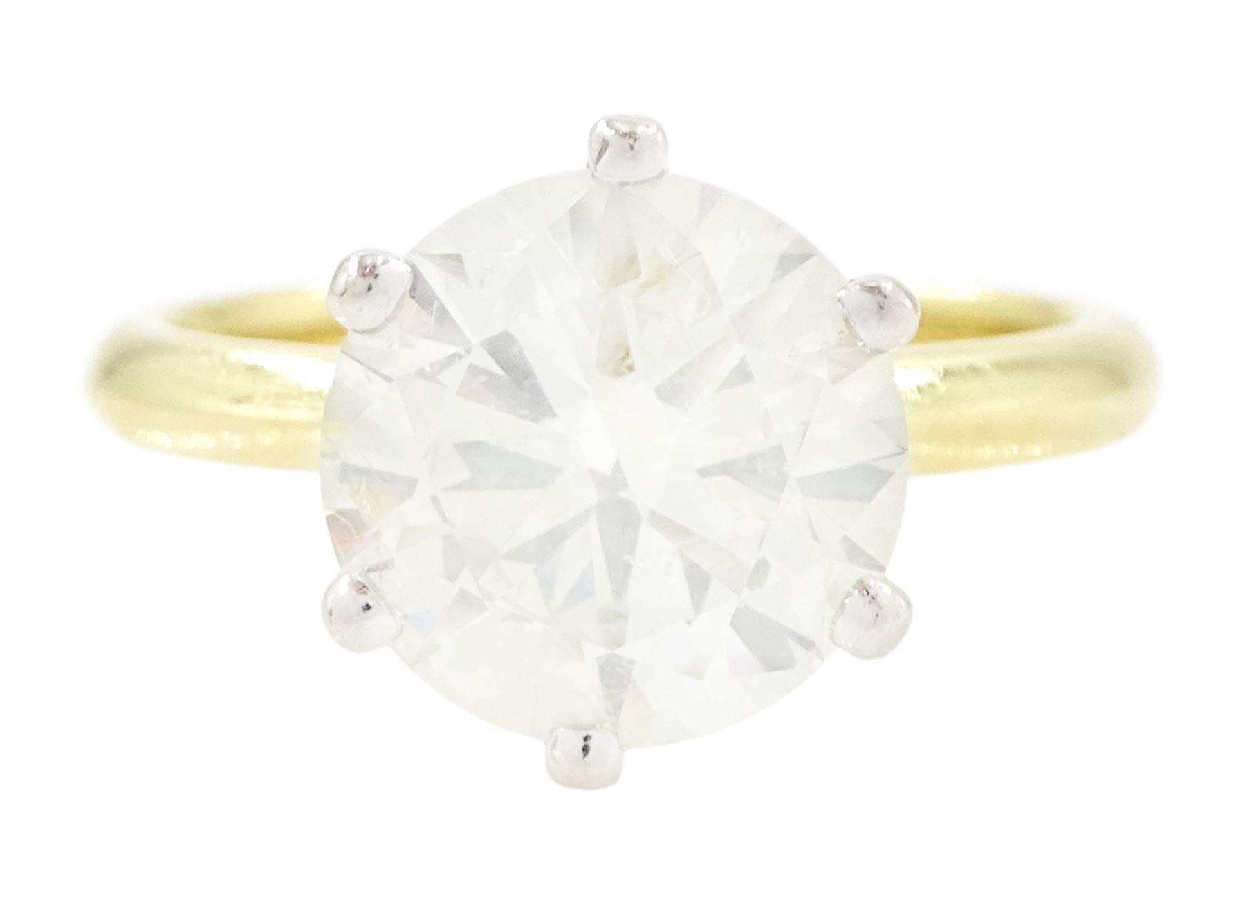 18ct gold diamond ring, six claw set with a single round brilliant cut diamond of 3.01 carat, with World Gemological Institute report
