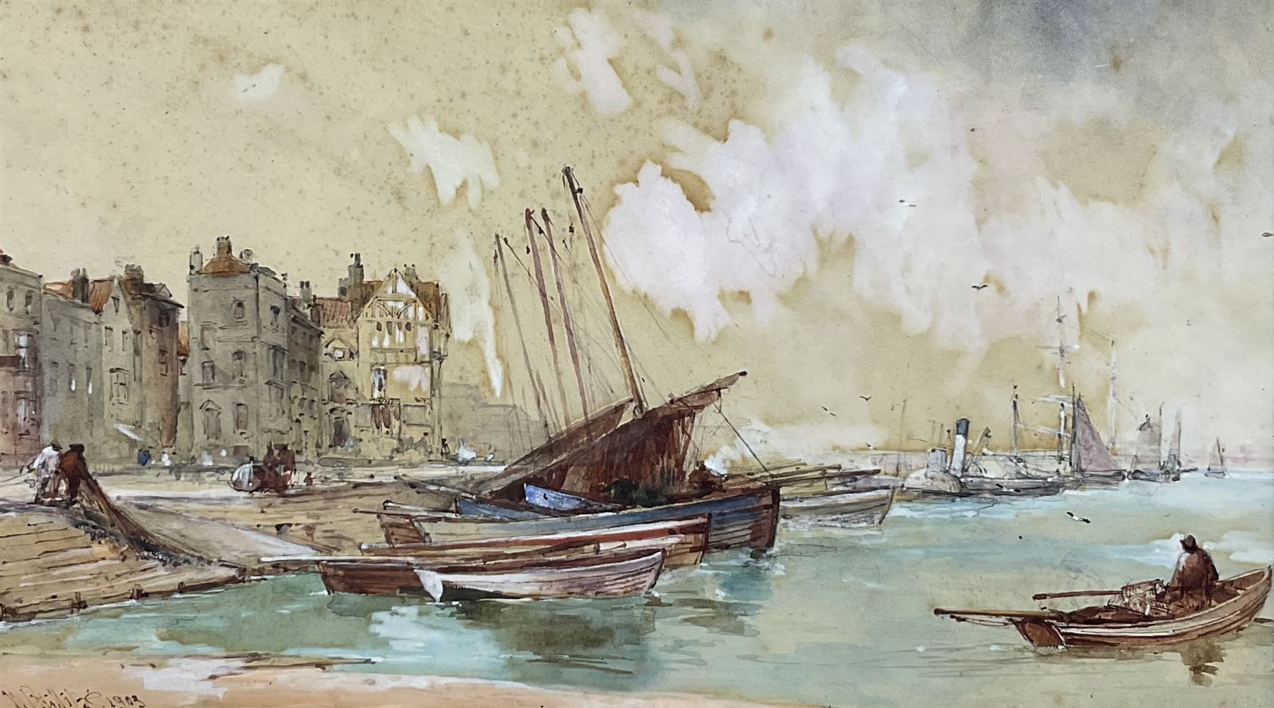 W Phillips (British 19th/20th century): Scarborough Harbour, watercolour signed and dated 1903, 20cm x 36cm