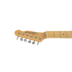 Two Richwood electric guitars, comprising Stratocaster style with cream body and Telecaster style with red metallic finish, L99cm
