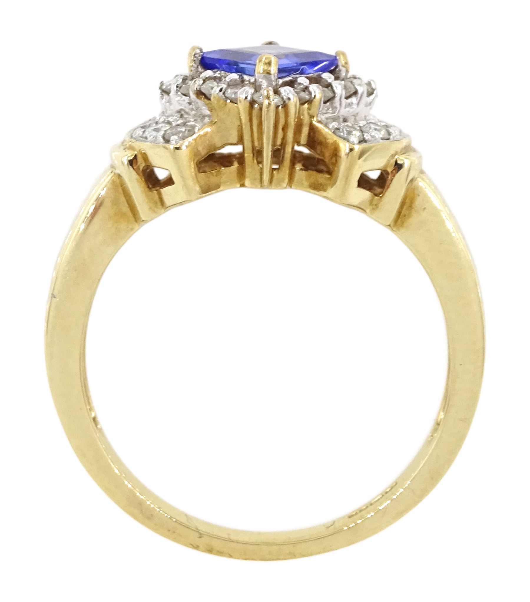 9ct gold square cut tanzanite and round brilliant cut diamond ring, hallmarked, tanzanite approx 0.45 carat