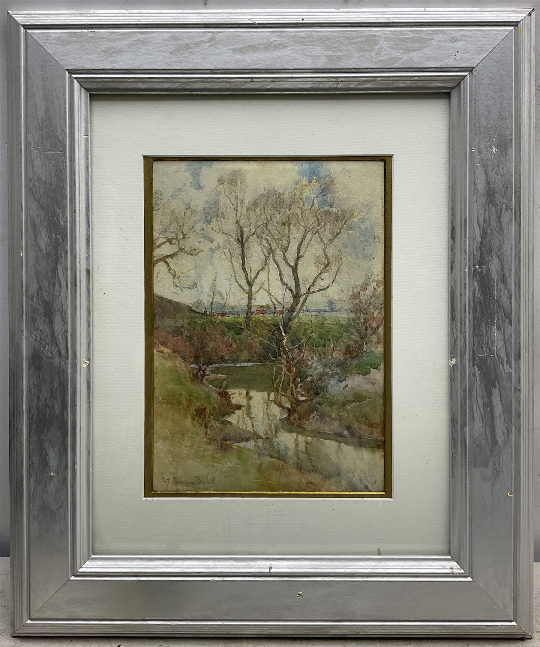 Samuel John 'Lamorna' Birch (Newlyn School 1869-1955): View Towards a Town, watercolour signed 24.5cm x 17cm 