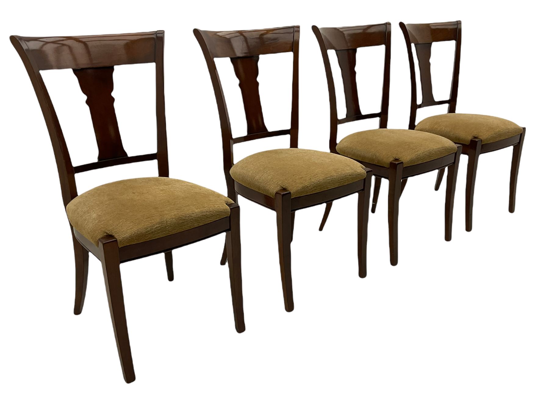 Grange Furniture - cherry wood finish oval extending dining table on square tapering supports, and a set of eight dining chairs with curved backs and upholstered seats 