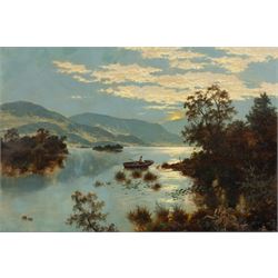 Edgar Longstaffe (British 1852-1993): Boating at Sunset, oil on canvas signed with monogra...