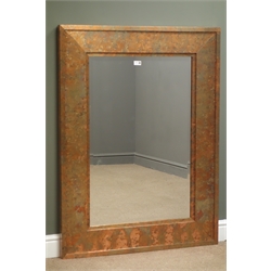  Acid washed copper framed mirror with bevelled plate, 122cm x 91cm  
