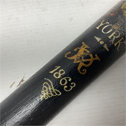 Wooden truncheon with turned grip and ebonised shaft inscribed 'City of York VR 1863'; pierced white metal crown applied to the pommel L48.5cm