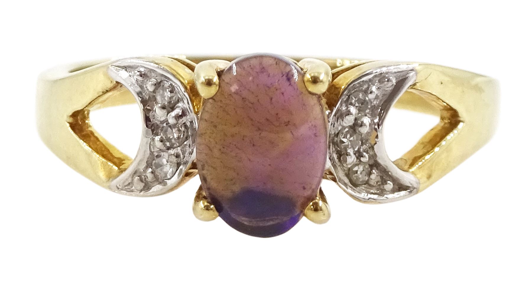 9ct gold black opal and diamond ring, hallmarked, opal approx 0.45 carat