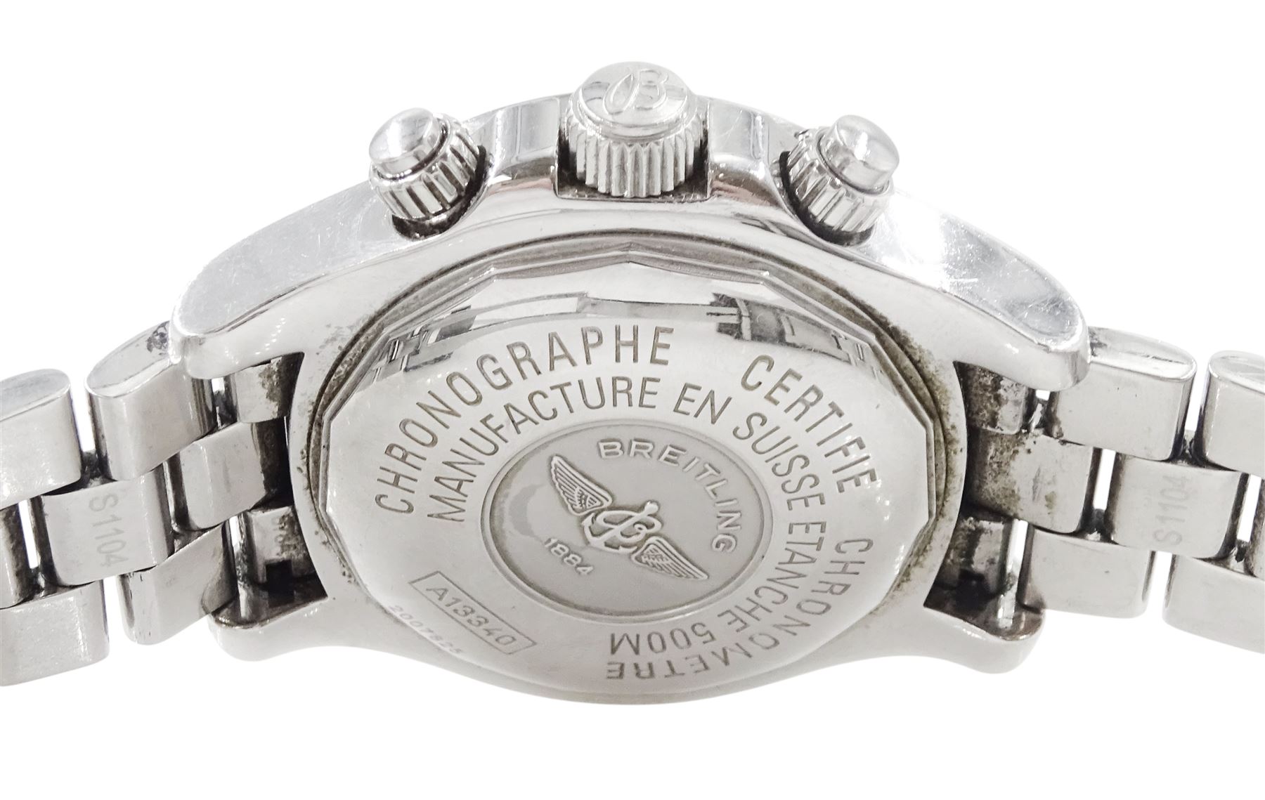 Breitling Superocean gentleman's automatic chronograph wristwatch, Ref. A133340, silvered dial with blue subsidiary seconds dials, on original stainless steel bracelet, with fold-over clasp, boxed with additional links and warranty card dated 2009