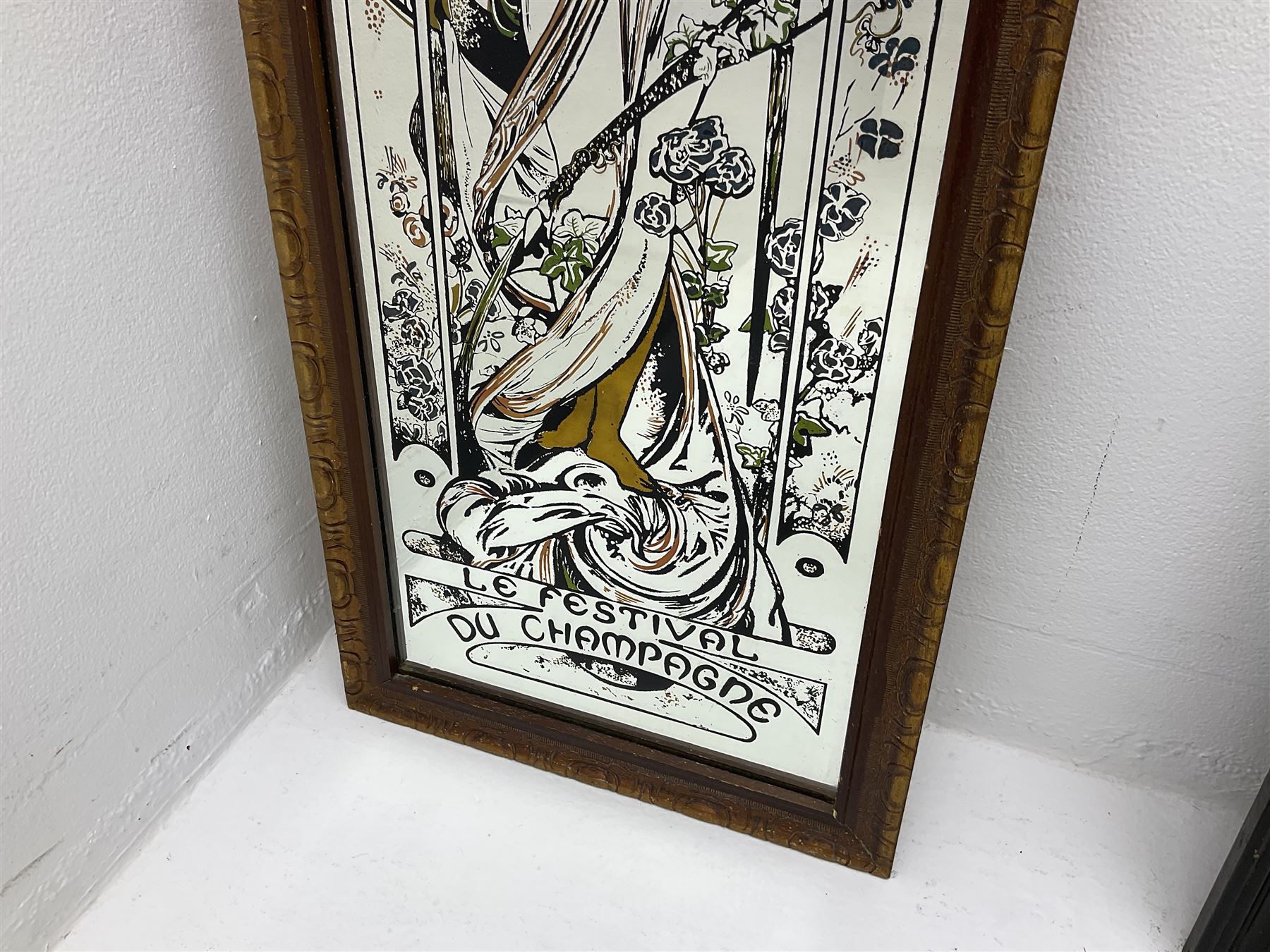 Art Nouveau style Moet & Chandon advertising mirror, together with a Tetley bitter advertising mirror, Tetley H63cm, L89cm