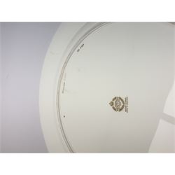 Large Minton cabinet plate, with central hand painted panel of Windsor Castle, signed A Holland, within a tooled gilt turquoise border, with impressed and printed marks and inscribed Windsor Castle beneath, D32cm