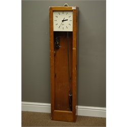  Gents' of Leicester teak cased electric master clock with pendulum, enclosed by glazed door, Arabic dial, H129cm - glass missing and damage to door  
