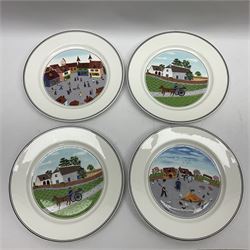 Villeroy and Boch Naif pattern tea service, comprising teapot, jug, covered sucrier, two mugs, two breakfast bowls and four side plates (11)