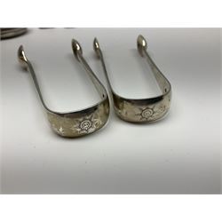 Edwardian silver open face lever pocket watch, case by Alfred Wigley, Birmingham 1901, on silver tapering Albert chain, 14ct gold ladies manual wind wristwatch, two pairs of silver sugar tongs by Francis Higgins II, London 1880, silver charm and a 9ct gold cameo