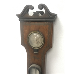 19th century rosewood five dial banjo barometer, silvered circular engraved dial, with painted detail, H96cm