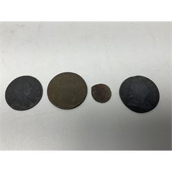 Collection of metal detector finds, to include Neolithic, Roman, medieval  specimens, musket balls, book bindings, tokens, shrapnel etc, 