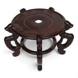 Five hardwood vase stands, for large vases, largest D36cm