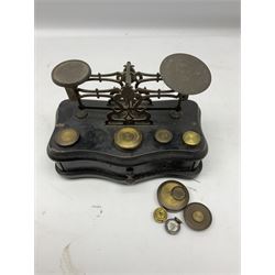 Postal scales and brass weights, L19cm