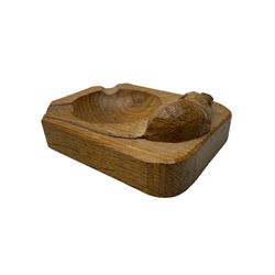 Mouseman - oak ashtray, canted rectangular form with carved mouse signature, by the workshop of Robert Thompson, Kilburn, L10cm