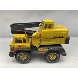 Tonka - five large scale pressed steel vehicles comprising Cement Mixer, Mobile Crane, Bulldozer and two Dumper Trucks (5)
