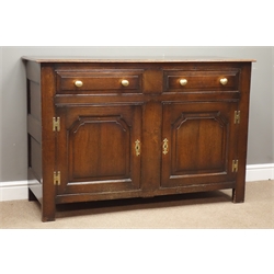  Georgian style oak backless dresser two drawers above two fielded panel doors, panelled sides, W137cm, H91cm, D51cm  