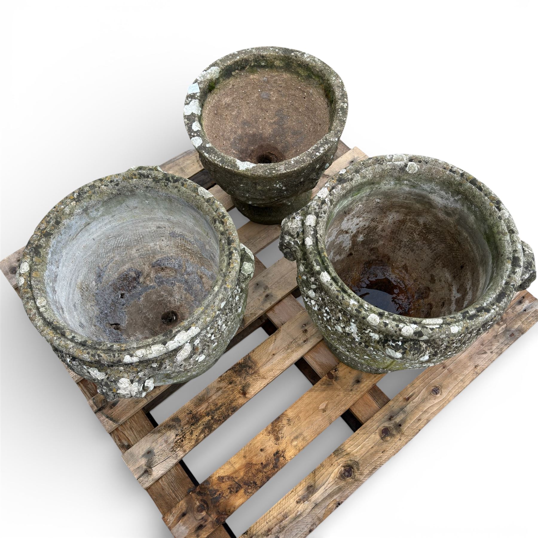 Three cast stone 20th century urns 