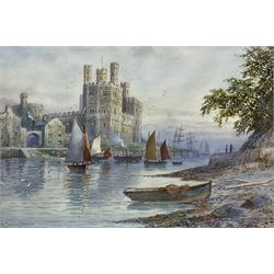 Albert Dunington (British 1860-1941): Caernarfon Castle - Wales, watercolour signed 22cm x 34cm