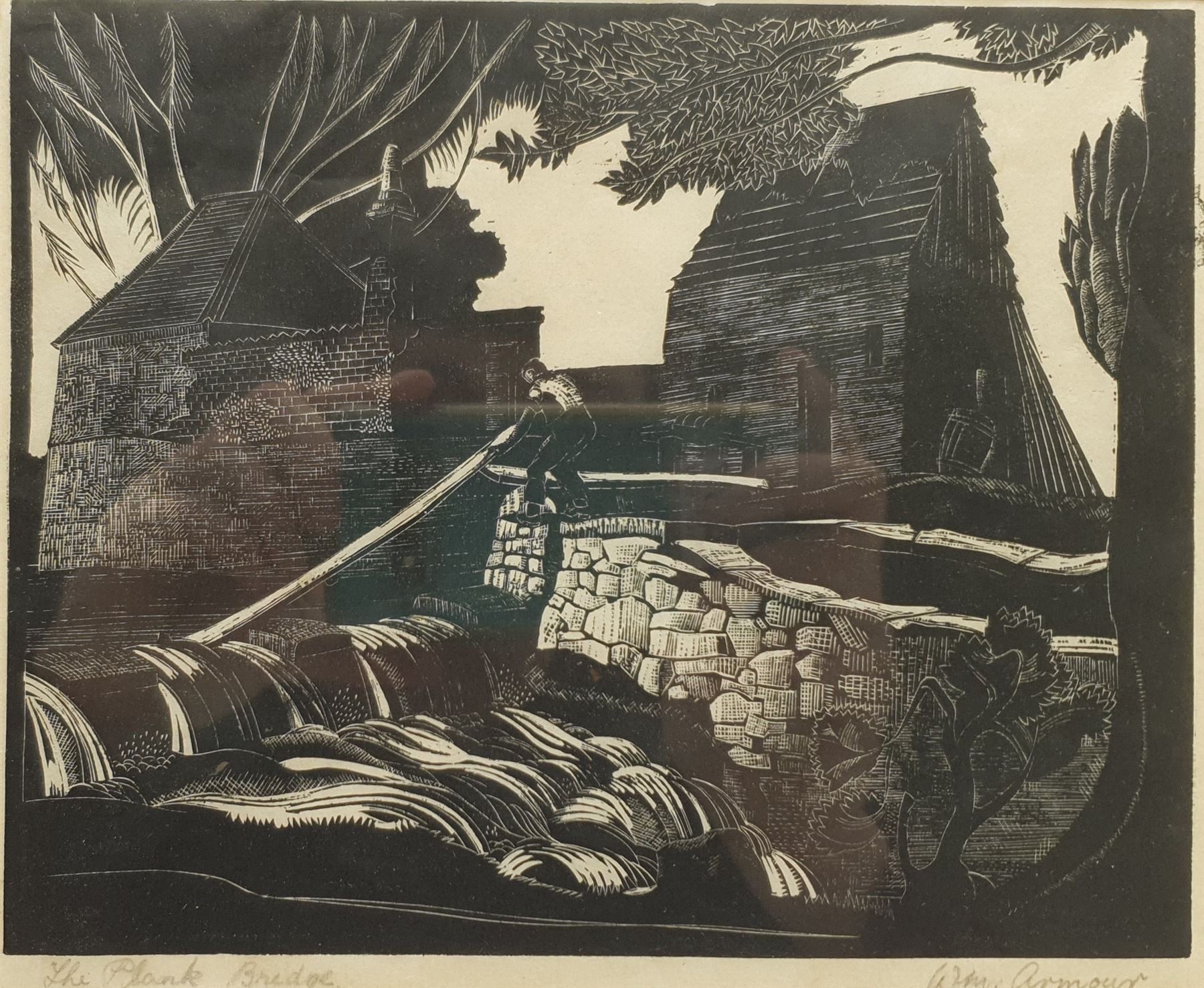 William Armour RSA RSW (Scottish 1903-1979): 'The Plank Bridge', woodcut signed and titled in pencil 16cm x 20cm