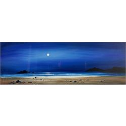 Mike Nance (British Contemporary): Moonlight on the Sands, acrylic on board signed 25cm x 70cm 