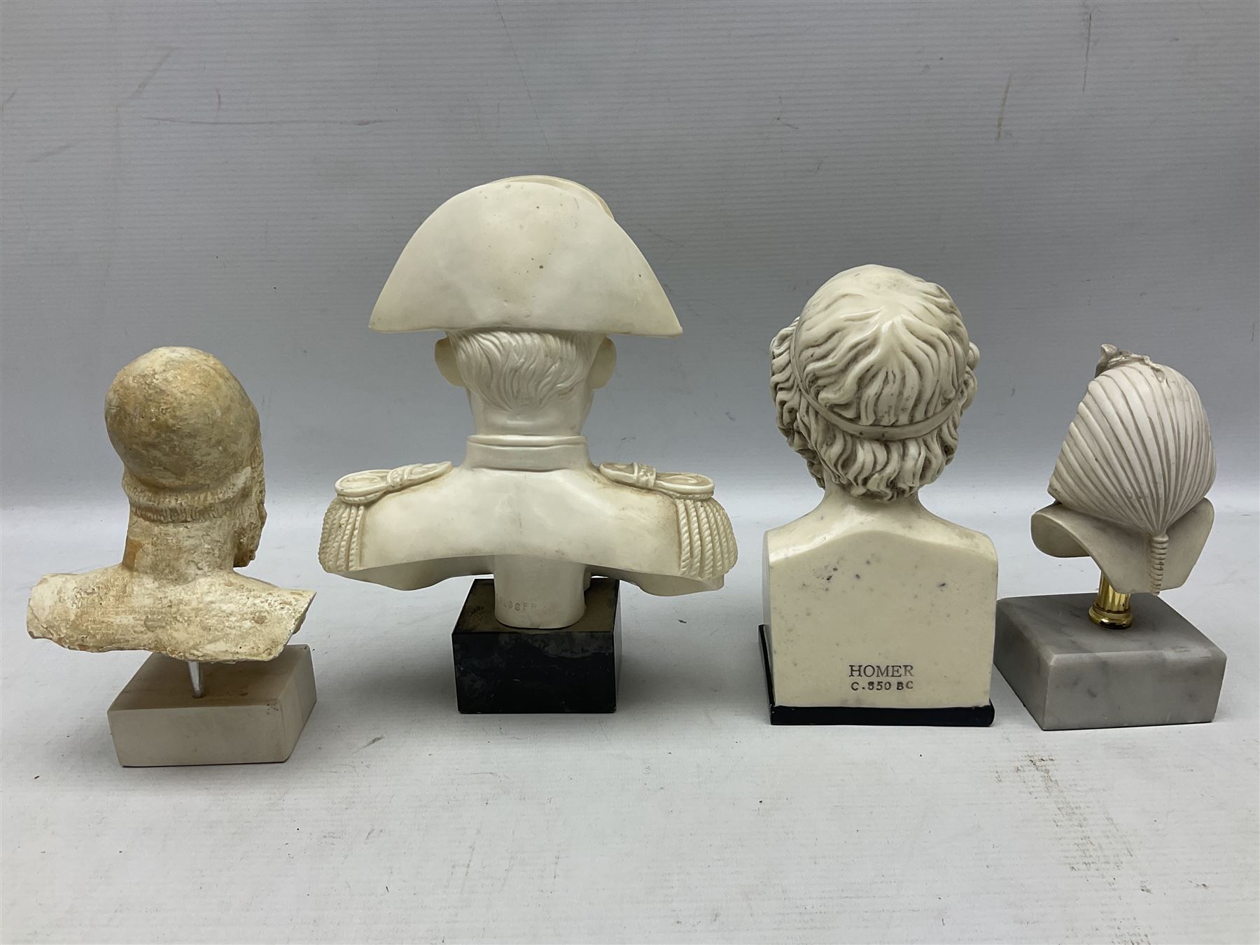 Italian bust of Napoleon Bonaparte, signed G. Ruggeri, together with three other busts, tallest H23cm