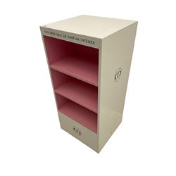 Christian Dior shop display stand, white finish with black lettering, pink finish interior, from House of Fraser 