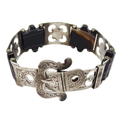  Victorian silver banded agate articulated buckle bracelet  