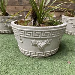 Four cast stone circular planters in white - THIS LOT IS TO BE COLLECTED BY APPOINTMENT FROM DUGGLEBY STORAGE, GREAT HILL, EASTFIELD, SCARBOROUGH, YO11 3TX