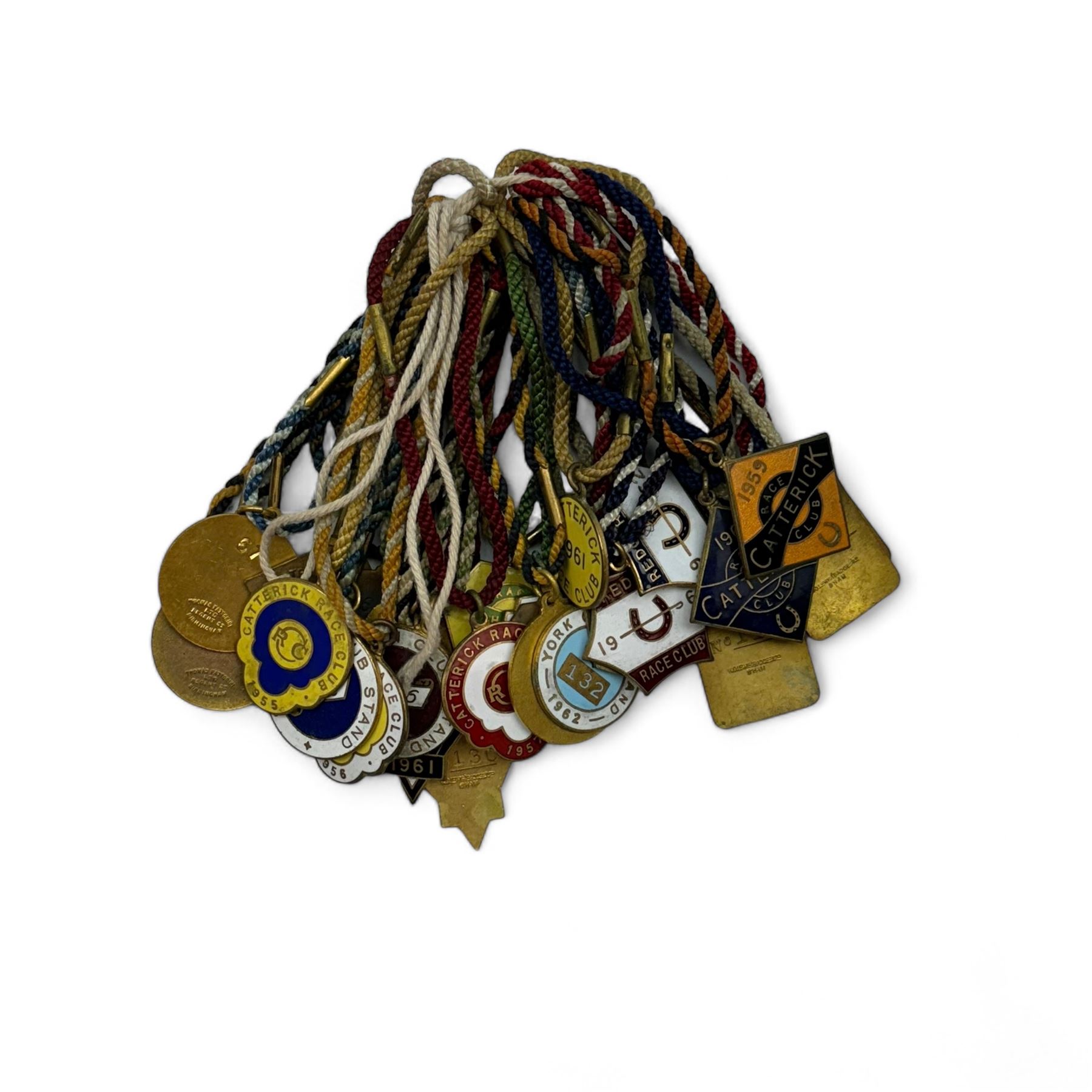 Group of late 1950s-1960s horse racing membership badges, including Thirsk, York, Catterick, Redcar and Stockton 