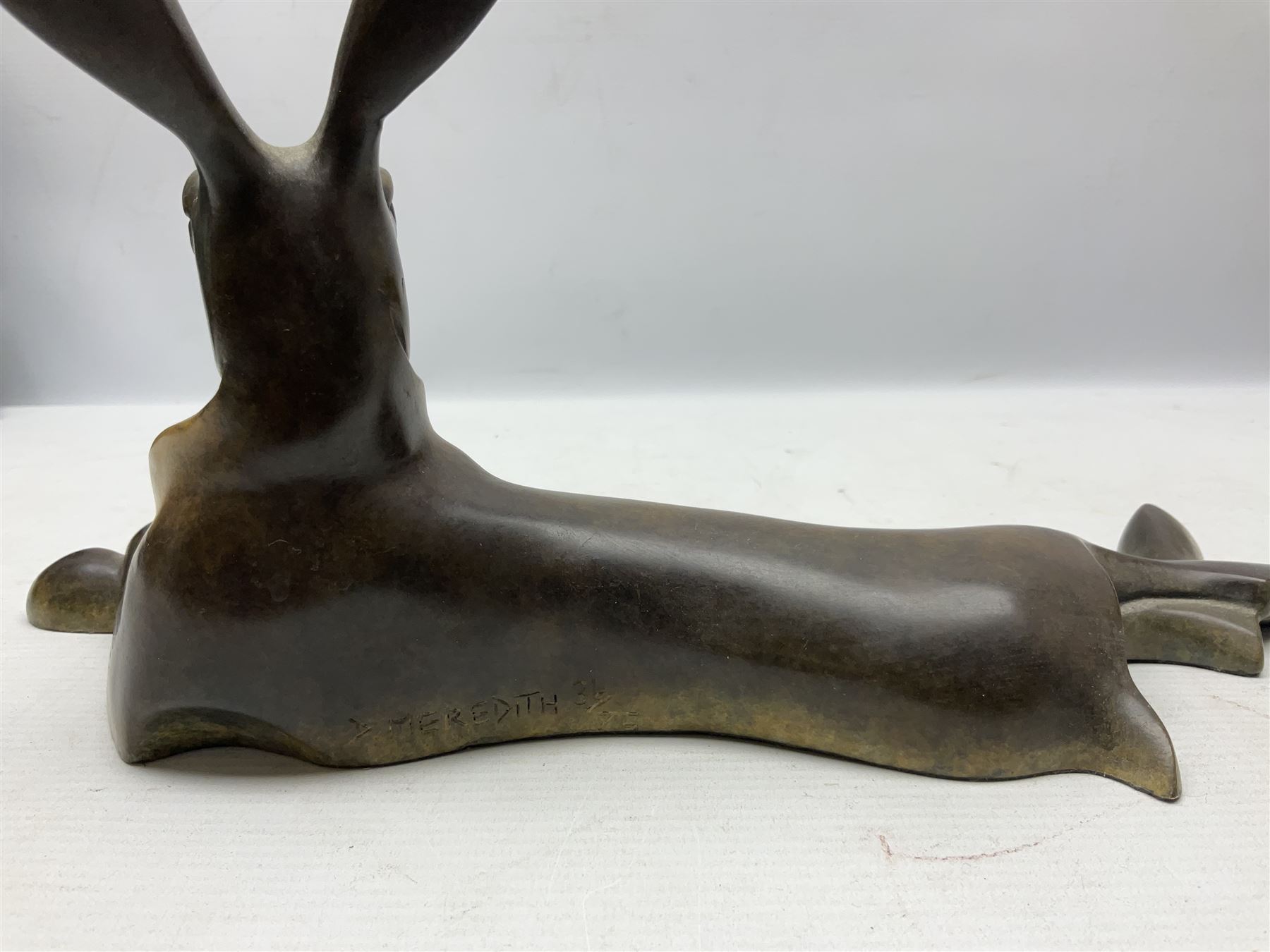 David Meredith (British 1973 - ), Lying Hare, patinated bronze, signed and limited edition 36/75, H17cm 