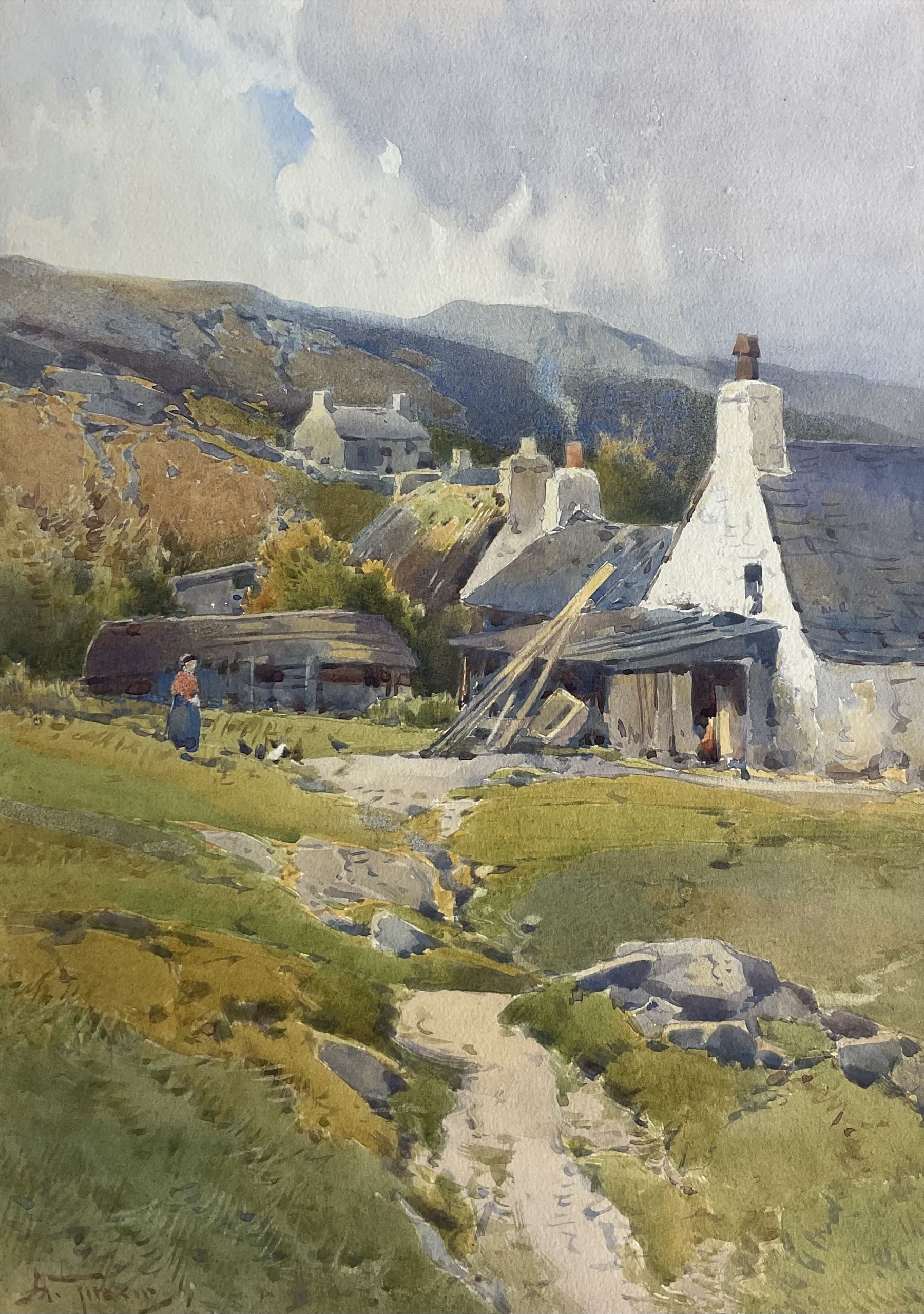 Arthur Tucker (British 1864-1929): A Lady and Her Chickens on a Farmstead, watercolour signed 34cm x 24cm 