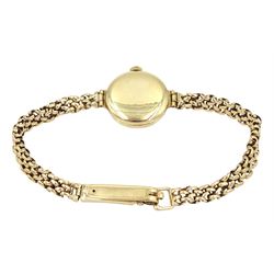 Rodania ladies 9ct gold manual wind wristwatch, on 9ct gold bracelet, hallmarked