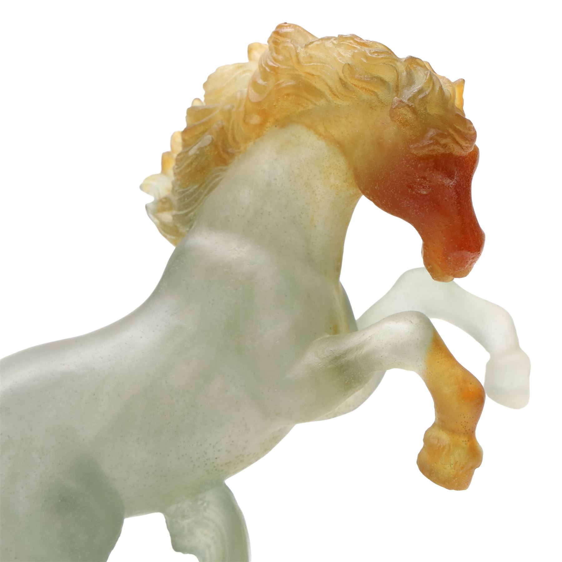 Daum pate de verre rearing horse, from the 'Chevaux De Marly' collection, incised Daum France to base, boxed, H21cm 
