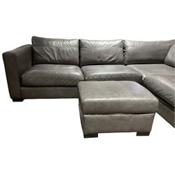 Sofa Workshop - five-seat corner sofa; matching footstool; upholstered in Italian grey leather 