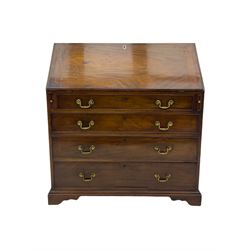 George III mahogany bureau, fall front with fitted interior above four graduating drawers