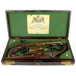 Rare pair of London 40 bore Officer's percussion duelling pistols by Robert Braggs c1830/40, with 9.5
