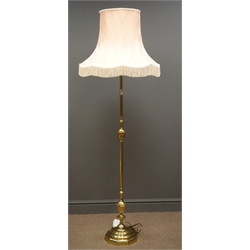  Brass standard lamp with pink lamp shade, H143cm  