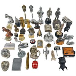 Collection of novelty lighters, including examples modelled as horse, swan, kiwi, bullet, ...