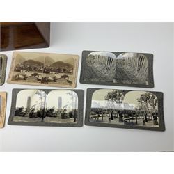 Underwood & Underwood sun sculpture stereoscope viewer, together with three other stereoscope viewer, and box of stereoscopic views by Realistic Travels 