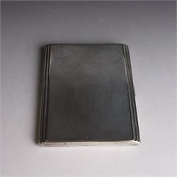 1930s silver cigarette case, with stepped design and engine turned decoration, hallmarked Clark & Sewell, Chester 1938, H11cm