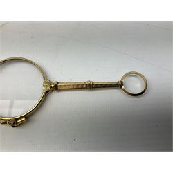 Victorian gold plated lorgnette glasses, 11cm and further set of six gold plated teaspoons stamped Sweden
