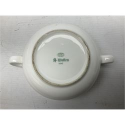 Thun WW2 German Luftwaffe officer's mess plain white glazed soup tureen with lion mask handles, marked with the Luftwaffe eagle beneath and dated 1939 L31cm; together with Waffen 'SS' white glazed twin handled soup bowl, marked beneath Bauscher Weiden 1942 (2)