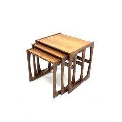 G-Plan teak nest of tables, shaped supports and single stretcher