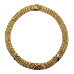  18ct gold mesh and cross design necklace, hallmarked  