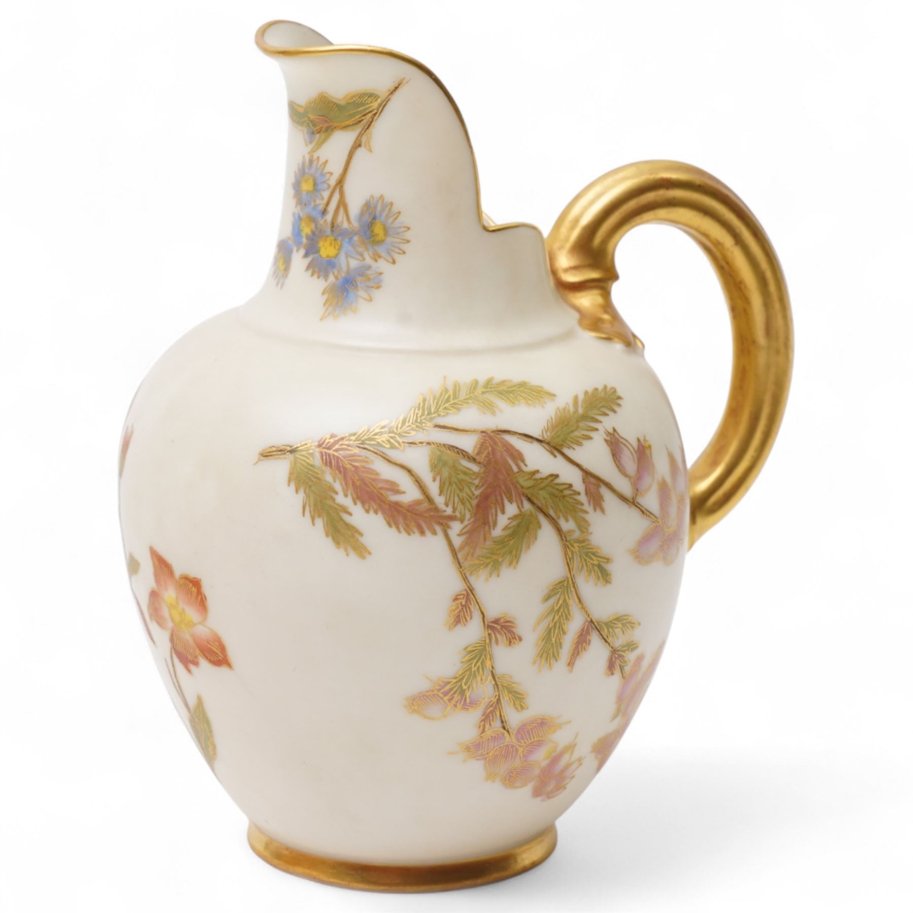 Four pieces of Royal Worcester blush ivory, each decorated with floral sprigs of various flowers, tallest 15.5cm (4)