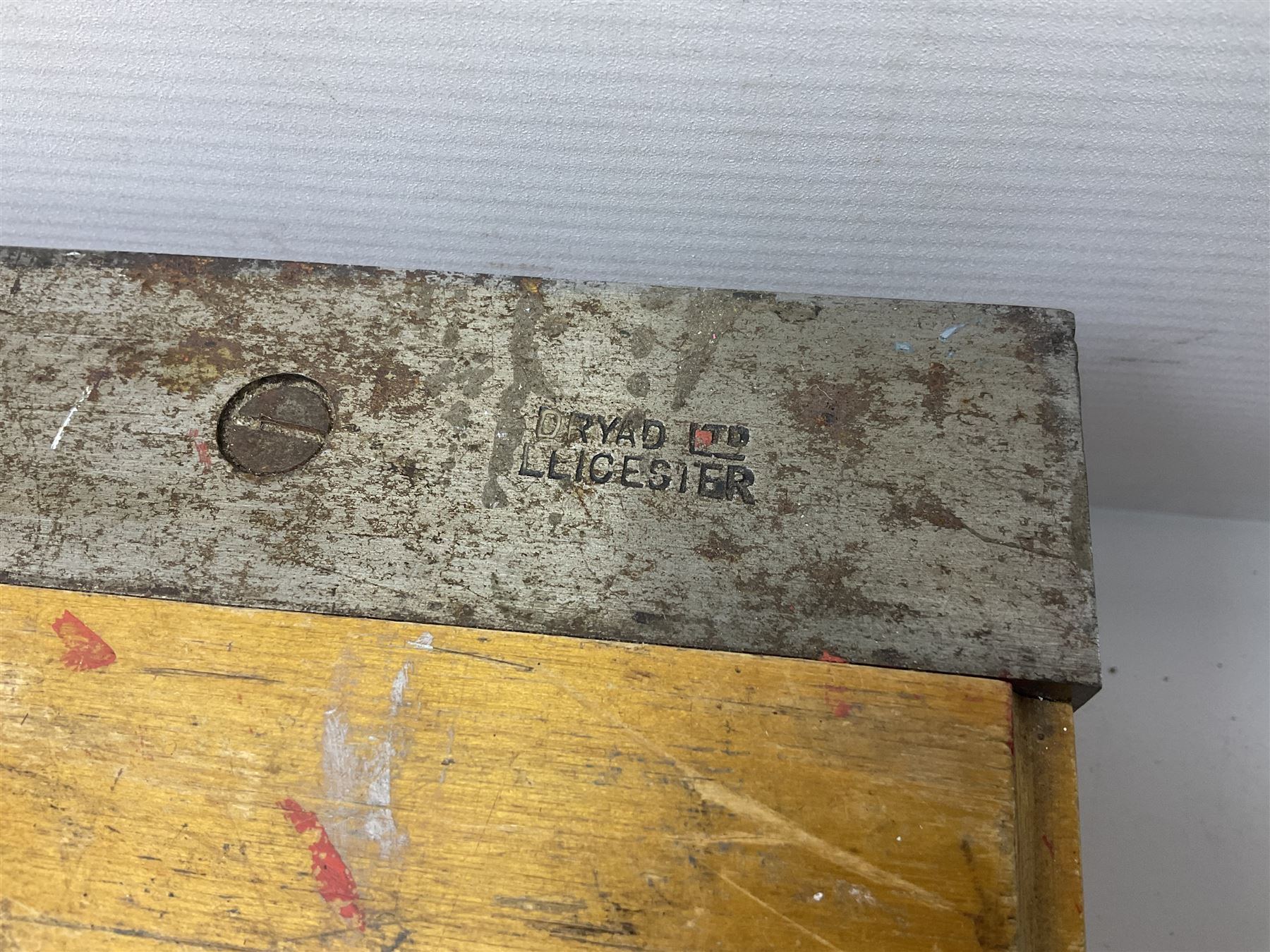 Coal bucket painted with flowers together with pair of bellows, boot scraper in the form of a beetle, wooden guillotine, composite table lamp with tassel lampshade and one other